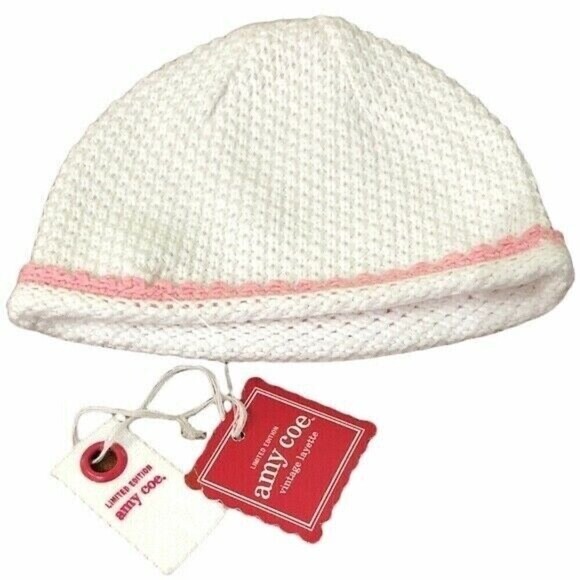 AMY COE VINTAGE Hat Baby Size O/S White Pink NWT Layette Limited Edition - Picture 1 of 4